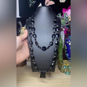 Handmade black onyx and black glass two strand necklace